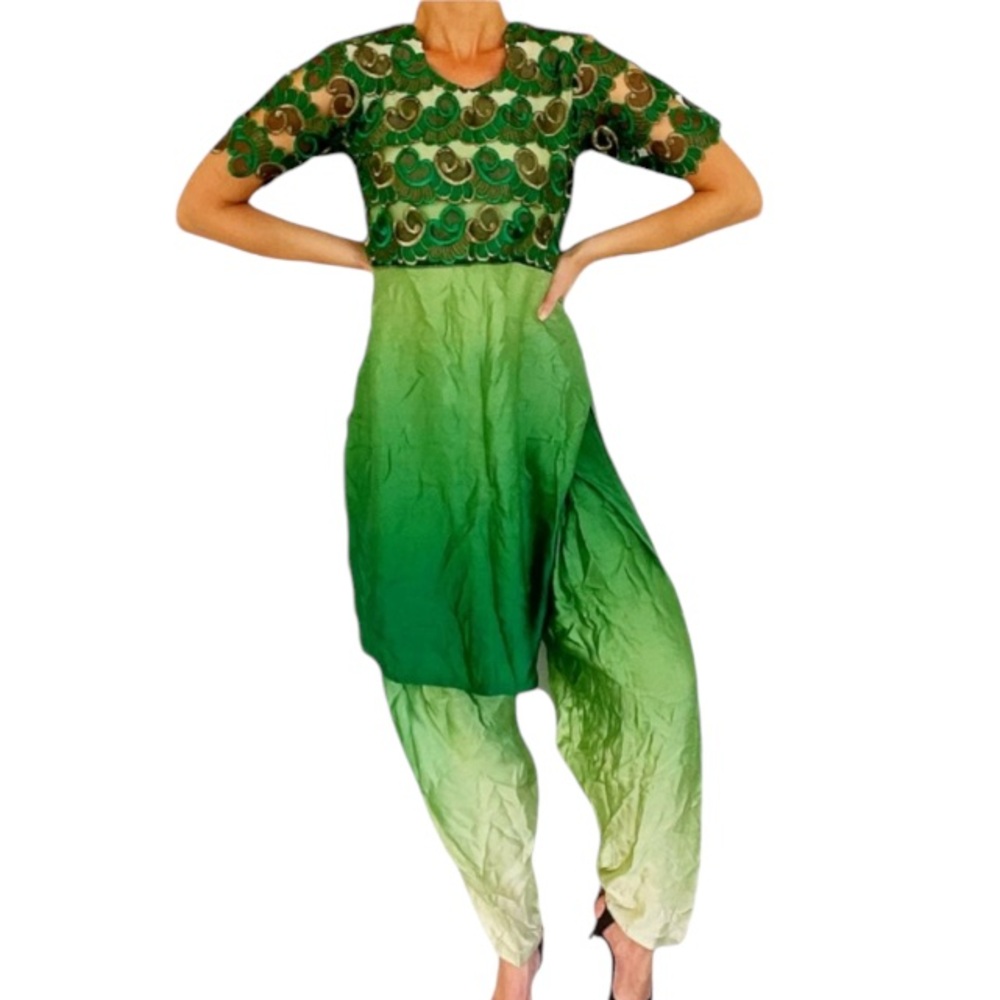 Vintage handmade ombré silk salwar kameez matching tunic and harem pants set